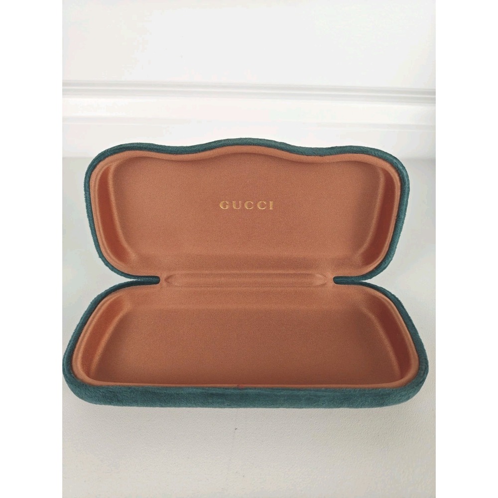 Gucci Teal Green Velvet Eyeglass Sunglasses Case Hard Shell Orange Interior